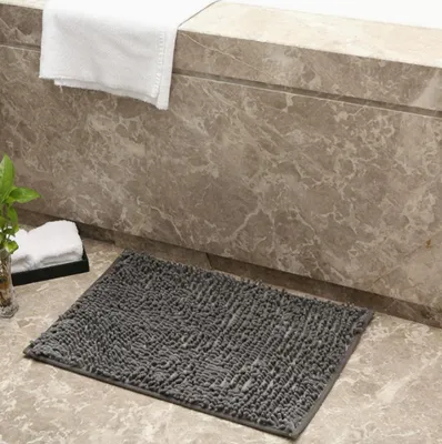 Produktbild von 2 Stück Badezimmerteppich, 40x60cm Badematte Rutschfeste, Badteppich, Saugfähig Weich Badvorleger für Badezimmer Dunkelgrau