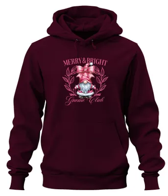 Obrázok produktu pre Merry & Bright Gnome Club Pink - Christmas Xmas Christmas Uni mikina s kapucňou, bordová, 3XL