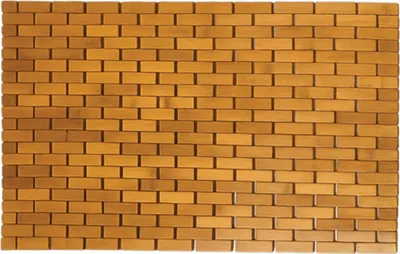 A flat lay of a bamboo anti-slip mat with a brick pattern.