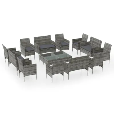 Immagine prodotto di set da giardino da 16 pezzi con cuscini in poly rattan grigio