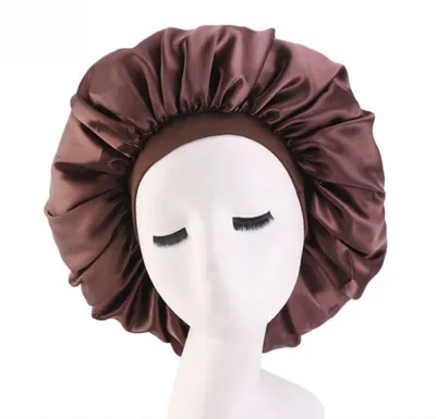 Produktbild von Satin-Schlafmütze – Braune Schlafmütze – Haarschutz beim Schlafen – Braun – Satin – Haarmütze für Damen – CHPN