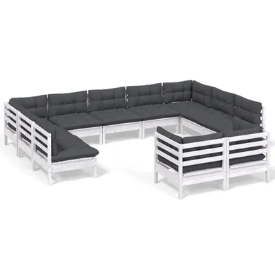 Produktbild von vidaXL 11-tlg. Garten-Lounge-Set mit Kissen Weiß Kiefer Massivholz