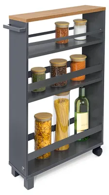Immagine prodotto di Carrello portaoggetti con 2 ruote e 2 gambe, piano di lavoro in legno ®, multifunzionale, ideale per la cucina