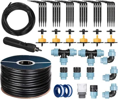 Produktbild von HOLZBRINK Start Set Gewächshaus Bewässerung Bewässerungssystem inkl. 50 m LDPE Verlegerohr 20 mm, 6x Tropfer 2l/h, HTB-09-G-50