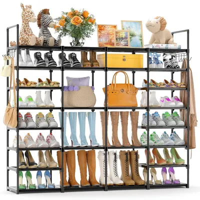 Produktbild von Großes Metall Schuhregal mit 8 Ebenen, 168x30x137cm, stapelbar