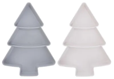 2er Set Weihnachtsbaum-Snacktablett aus Kunststoff, 3 Fächer