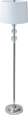 Zdjęcie produktu dla Lampa stojąca Relaxdays, klosz z tkaniny, metal, E27, wys. x średnica: 155 x 35,5 cm, wzór kryształowy, lampa stojąca do salonu, srebrno-biała