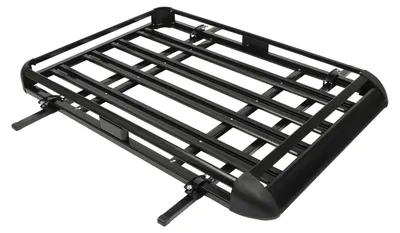 Zdjęcie produktu dla Koszyk na bagaż dachowy do samochodów SUV - Regulowana szerokość 100–135 cm - Nośność 150 kg - Długość 160 cm - Do montażu na relingach dachowych - Kolor: czarny