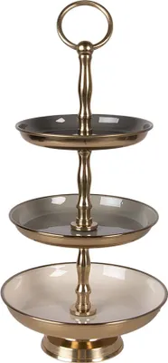 Productafbeelding van Clayre & Eef etagère met 3 lagen, diameter 18 cm, hoogte 35 cm, grijs, roestvrij staal