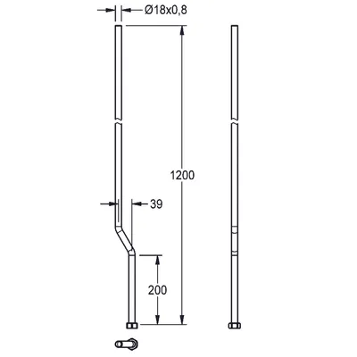 Produktbild von KWC AR Duschrohr, Durchmesser 18 mm, ÜM,  Länge 1200 mm, Kröpfung 39 mm