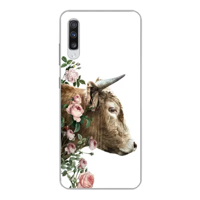 Produktbild von MuchoWow® Handyhülle Schutzhülle Hülle für Samsung Galaxy A70 Schottischer Highlander - Kuh - Blumen Silikon Softcase Handy Hülle - Schutzhaube