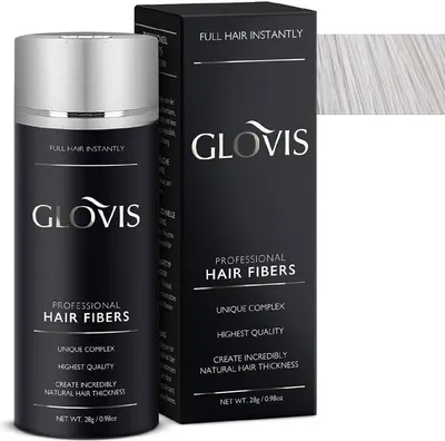 Produktbild von GLOVIS Hair Fibers 28g Haarverdichtung mit Sofortwirkung Haarfüller Schütthaar Streuhaar Haarpuder Haarfasern - Farbe WEISS