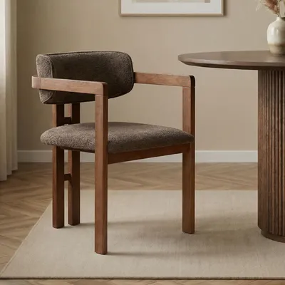 Produktbild von Skye Decor, Hochwertiger Stuhl aus 100% Buchenholz, Polyester mit Chenille-Textur, leicht zu reinigen | 54 x 76 x 54 cm | Modernes Design in Braun und Walnuss, bequem und stilvoll.