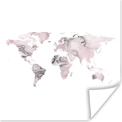 Produktbild von MuchoWow® Poster Weltkarte - Rosa - Grau 50x50 cm - Wohnzimmerdekoration
