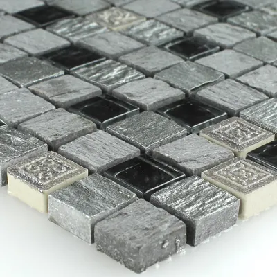 Produktbild von Mosaikfliesen Glas Naturstein Silber Schwarz