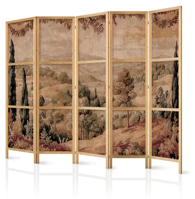 Immagine prodotto di Pannello divisorio giapponese, 5 ante, pieghevole, realizzato in tessuto non tessuto di alta qualità, con motivo retrò di paesaggio, ideale per la camera da letto, dimensioni 225 cm x 172 cm