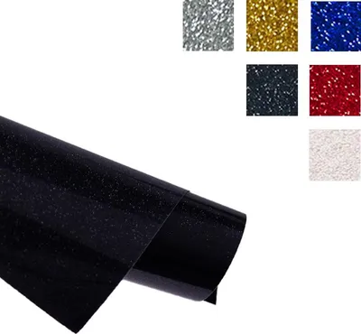 Produktbild von Glitzer Heat Transfer Vinyl Rolle 30,5 cm x 1,52 m – Schwarze PolyurethanBügelfolie für DIY Kleidung, Taschen & Stoffe