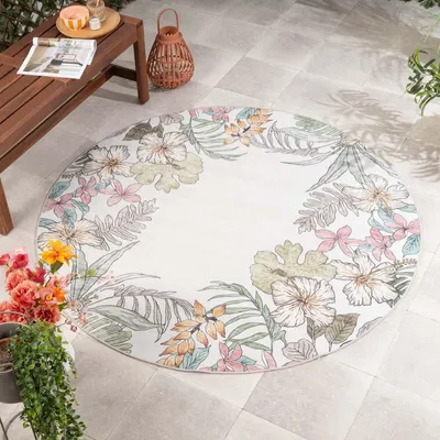Produktbild von Volero - Rund Outdoor Teppich - Poppy Creme - Ø 80 cm - Balkon, Garten, Terrasse, Wintergarten - Boho