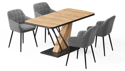 Imagen del producto de Set de mesa de comedor Vicco Fenaro Roble dorado 120 x 80 cm con 4 sillas de comedor, Model 62751