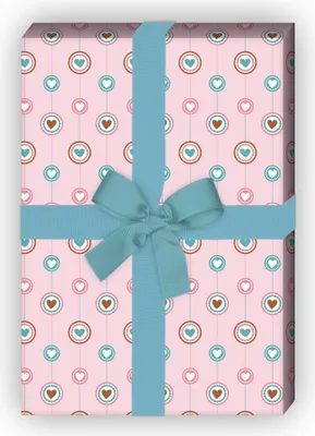 Produktbild von Streifen Geschenkpapier mit Herzen auf rosa - G7660, 32 x 48cm