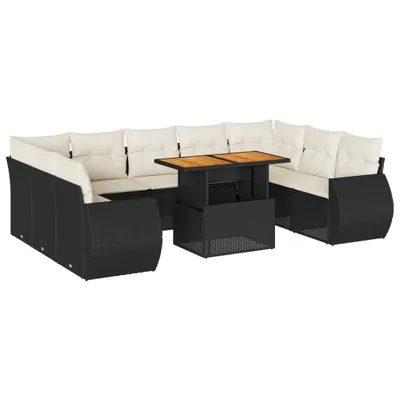 Produktbild von vidaXL 10-tlg. Garten-Sofagarnitur mit Kissen Schwarz Poly Rattan