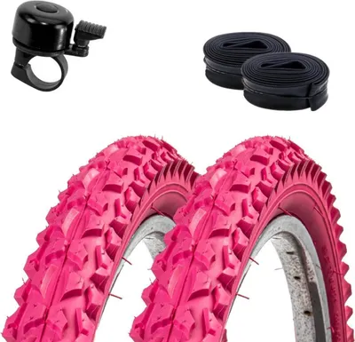 Zdjęcie produktu dla 2 x Roverstone 24" opona rowerowa Różowa opona rowerowa 57-507  (24x2,125) + 2 dętki AV wraz z dzwonkiem rowerowym