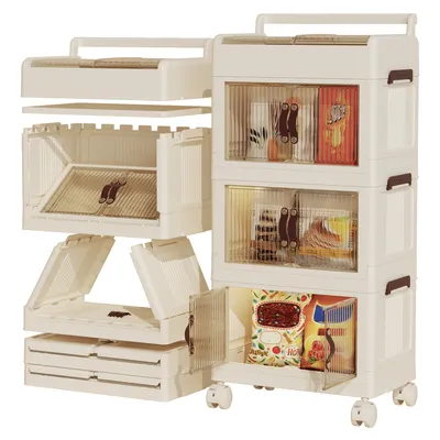 Produktbild von Heikoeco® Faltbare Schubladenboxen mit Deckel& Rollen, Rollcontainer mit Schubladen weiß, Schubladenschrank Kunststoff 3 Fächer mit Flügeltüren