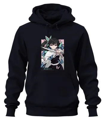 Immagine prodotto di Felpa con cappuccio unisex da donna Kanao Tsuyuri Anime Farfalle Katana Manga, blu navy, taglia L