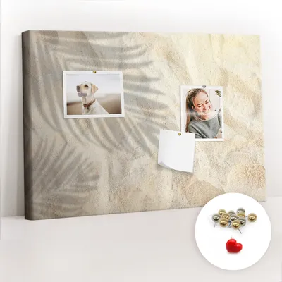 Obrázek produktu pro Korková nástěnka s kolíčky - Tabule s kolíky pro fotografie a poznámky - 60x40 cm - Připínáčky kovové 100 kusů -