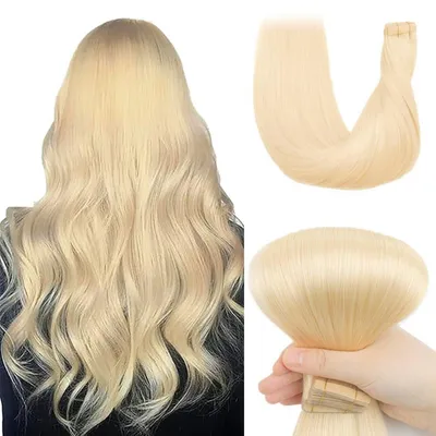 Obrázek produktu pro Páskové prodlužování vlasů, přírodní blond, 45 cm, 40 g, 20 kusů, Remy, neviditelné pásky, blond