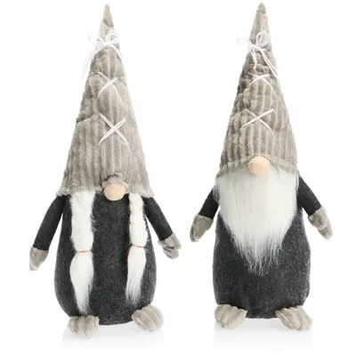 Produktbild von Weihnachtswichtel Weihnachtsdeko Skandinavisch - Schwarz, Weiß und Grau - ca. 48 cm - Paar Wichtel