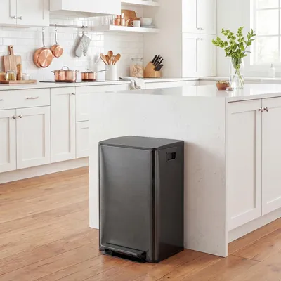 Produktbild von Sweiko Mülleimer mit 2x30L Fächern, Soft-Close-Deckel, Fingerabdrucksicher, Edelstahl, Schwarz