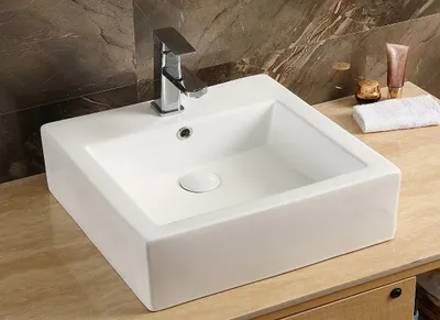 Produktbild von Aufsatzwaschbecken Hängewaschbecken WS58 Keramik BxTxH: 46x46x15 cm