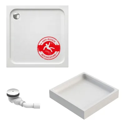 Produktbild von Schulte Duschwanne Adria 90x90 cm, inkl. Antirutsch-Beschichtung, Sanitäracryl Weiß, Set mit Wannenträger + Ablauf