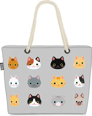 Produktbild von VOID Anime Katzen grau Strandtasche Shopper 58x38x16cm 23L XXL Einkaufstasche Tasche Reisetasche Beach Bag