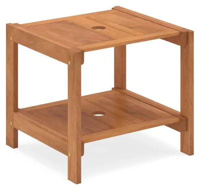 Produktbild von Beistelltisch aus Holz für den Außenbereich mit Schirmloch und Ablagen
