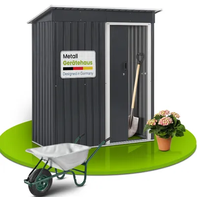 Produktbild von Juskys Metall Gerätehaus S mit Pultdach, Schiebetür & Fundament - 1 m² - Anthrazit