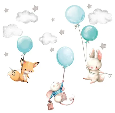 Productafbeelding van Solidchoice - Muurstickers voor Kinderkamer met Dieren en Ballonnen