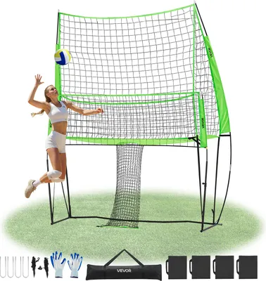 Image de VEVOR Filet d'entraînement pour volley-ball Equipement d'entraînement réglable en hauteur en continu avec retour de balle, 2,44 x 3,35 m station de filet portable, installation simple pour l'intérieur et l'extérieur dans le jardin
