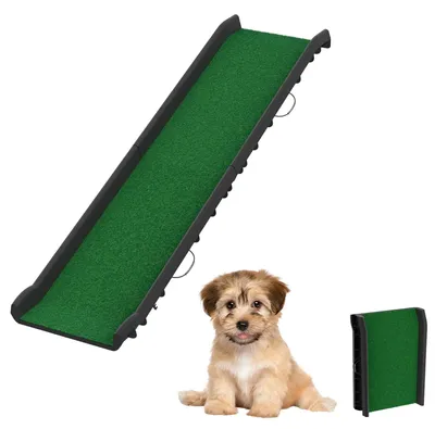 Immagine prodotto di Rampa per cani - Rampa pieghevole - Erba sintetica - Fino a 90 kg - 156 x 40 cm