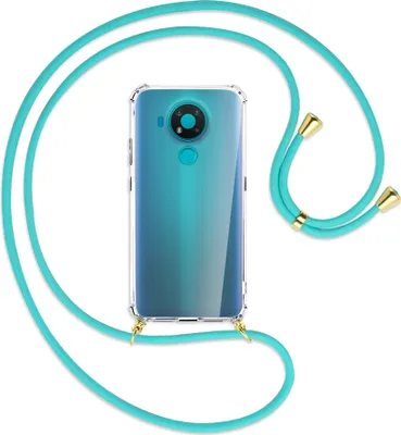 Produktbild von Handykette Backcover-Schutzhülle mit Band (Metall goldfarben) für Nokia 3.4 - türkis