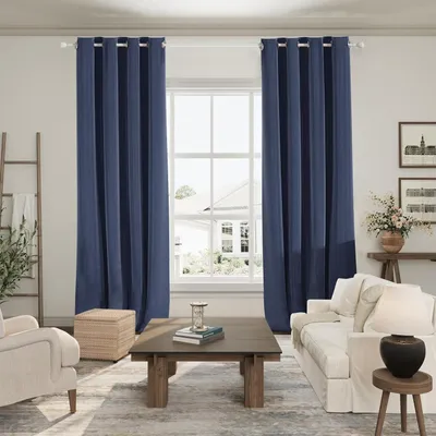 Samt-Verdunkelungsvorhang, 2er-Set, 117x137 cm, blau, mit Ringen