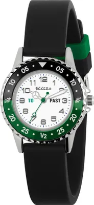 Produktbild von Tikkers Jungen "Zeit-Lehrer" Uhr mit Schwarzem Silikonarmband Schwarz Unisize Tikkers
