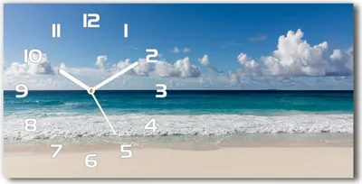 Produktbild von Wanduhr aus Glas – 60x30 cm - Glasbild - Glasuhr - Gehärtetes Glas - weisse-zeiger - Seychellen-Strand
