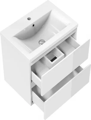 Produktbild von Waschtisch mit Unterschrank 50cm Alast Badmöbel Set Hochglanz Weiß Waschbecken mit Unterschrank MDF Softclose
