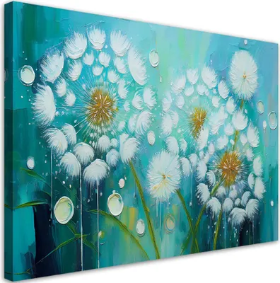 Produktbild von Leinwandbild Löwenzahn Pflanzen Blumen Türkis 120x80 Feeby Blau bild für die wand bereit zum aufhängen