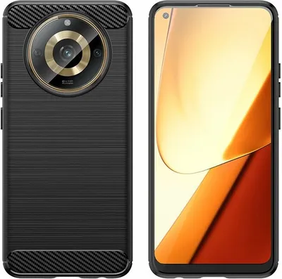 Produktbild von Carbon Case kompatibel mit Realme 11 flexible Silikon-Carbon-Hlle schwarz