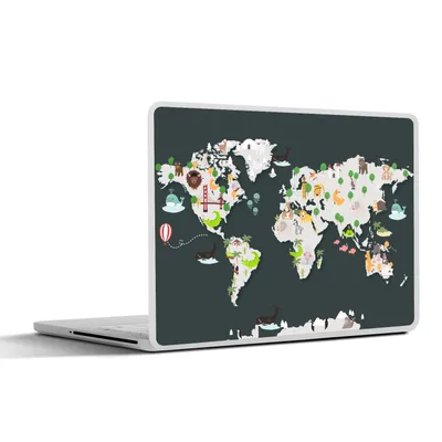 Produktbild von MuchoWow® Laptop Aufkleber Sticker Cover Weltkarte - Tiere - Grau 40x30 cm - Laptop Dekoration - Selbstklebend