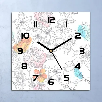 Produktbild von Wanduhr Echt-Glas-Küchenuhr Vögel und Blumen Quarz Lautlos 30x30 Deko Bilder