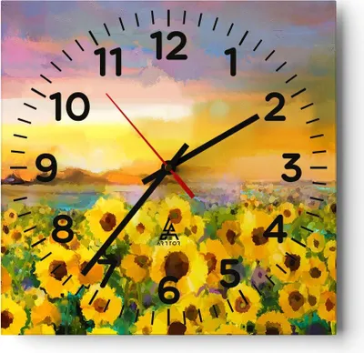 Produktbild von Wanduhr - Quadrat - Glasuhr - Sonnenblumen Blume - 40x40cm - Schleichendes Uhrwerk - Lautlos - zum Aufhängen bereit - Dekoration Modern - Wanddekoration aus Glas - C4AC40x40-3775